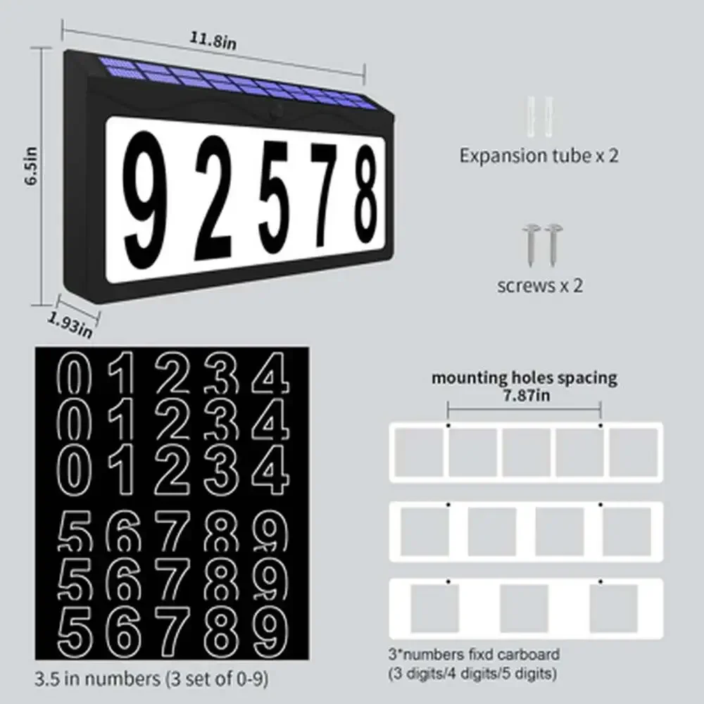 Solar Address Sign Lighted Outdoor Waterproof RGBW Color House Numbers for Home